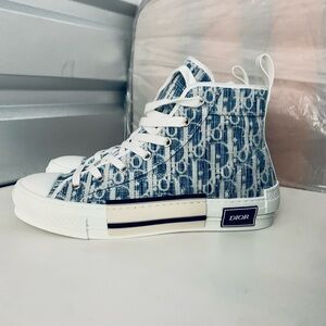 Dior Blue and White Oblique High-Top Sneaker
